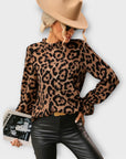 Kayla - Leopard blouse with pleated collar