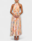 Halter Neck Watercolor Print Maxi Dress