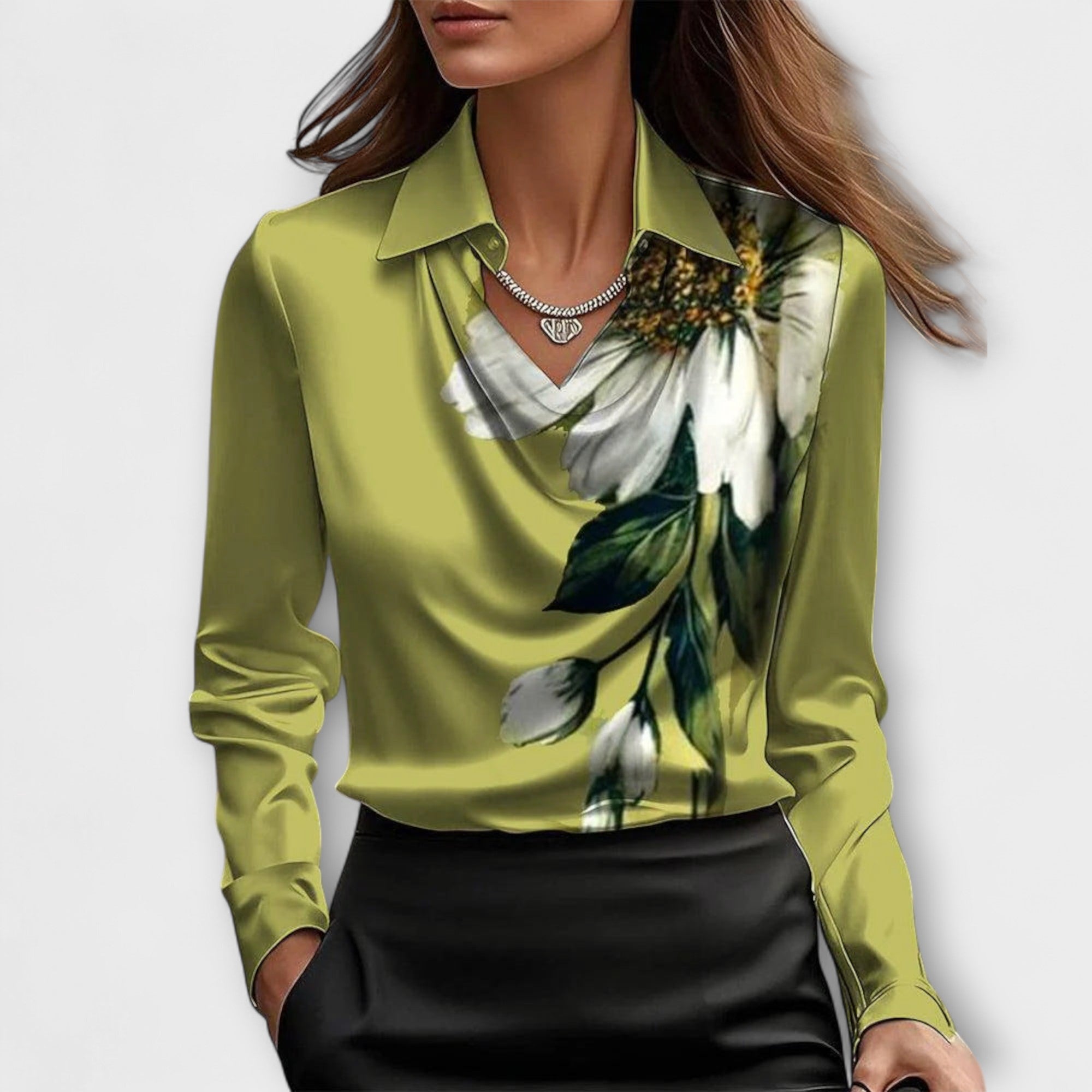 Shiny blouse with ruched collar