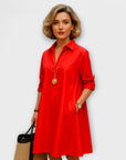 Modern shirt dress with collar and three-quarter sleeves