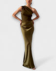 Elegant One-Shoulder Pleated Maxi Dress