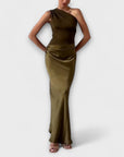Elegant One-Shoulder Pleated Maxi Dress