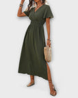 Heather - Elegant Boho Dress with V-Neck and Long Sleeves