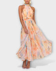 Halter Neck Watercolor Print Maxi Dress