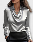Shiny blouse with ruched collar