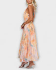 Halter Neck Watercolor Print Maxi Dress