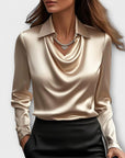 Shiny blouse with ruched collar