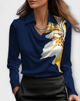 Shiny blouse with ruched collar