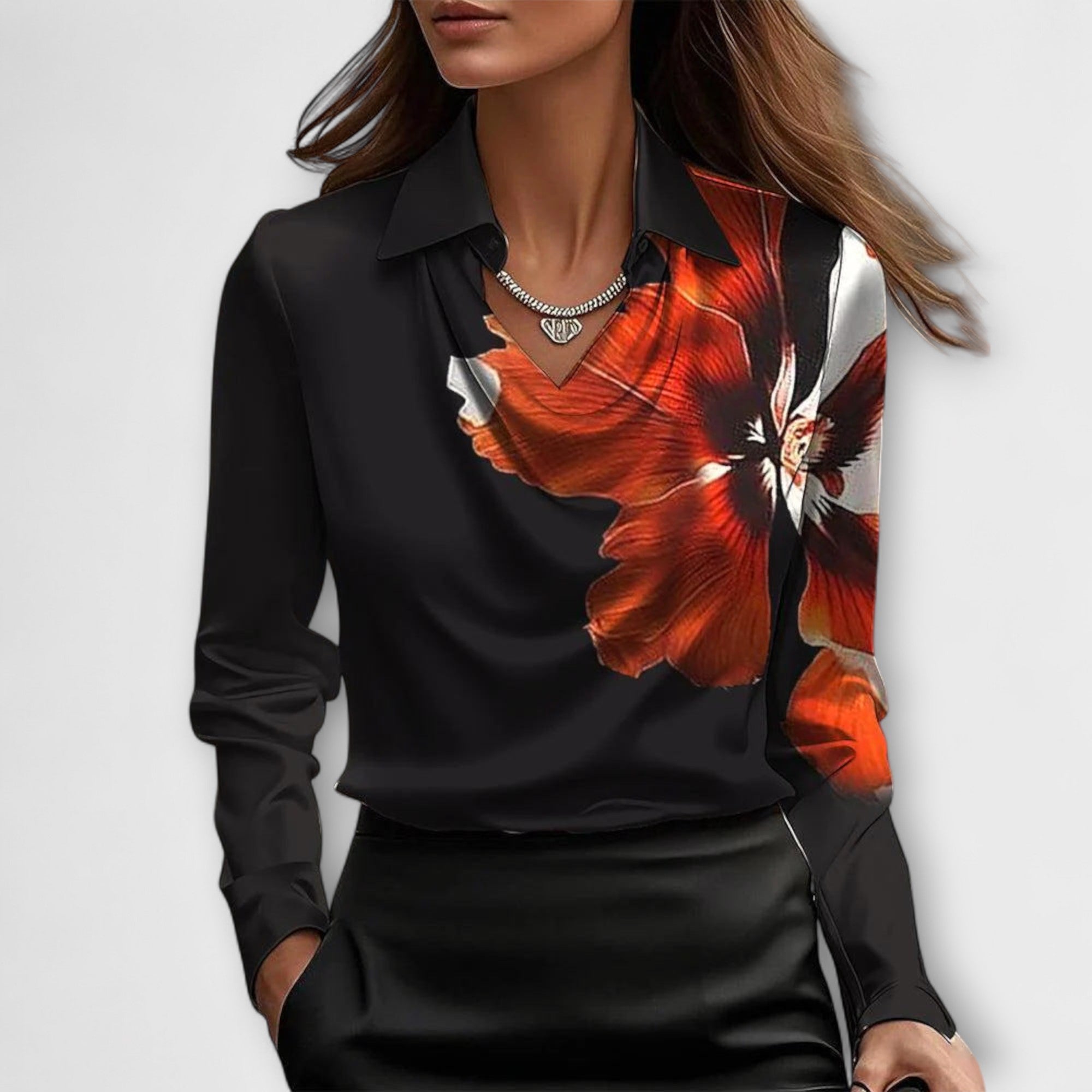 Shiny blouse with ruched collar