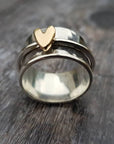 Silver ring with vintage gold heart