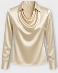 Shiny blouse with ruched collar