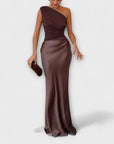 Elegant One-Shoulder Pleated Maxi Dress