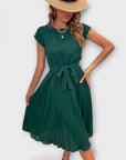 Claire - Short Sleeve, Pleated, Casual Mini Dress