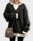 Oversized Knitted Sweater with Cable Pattern