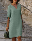 Selena™ | Timeless Tummy Covering V-Neck Dress