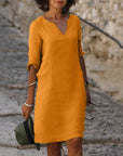 Selena™ | Timeless Tummy Covering V-Neck Dress