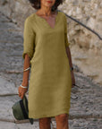Selena™ | Timeless Tummy Covering V-Neck Dress