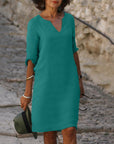 Selena™ | Timeless Tummy Covering V-Neck Dress
