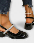 Celandra - Mary Janes with Glitter Straps and Block Heel