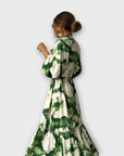 Melina - Green Maxi Dress with Long Sleeves and V-Neck