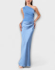 Elegant One-Shoulder Pleated Maxi Dress