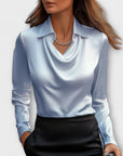 Shiny blouse with ruched collar